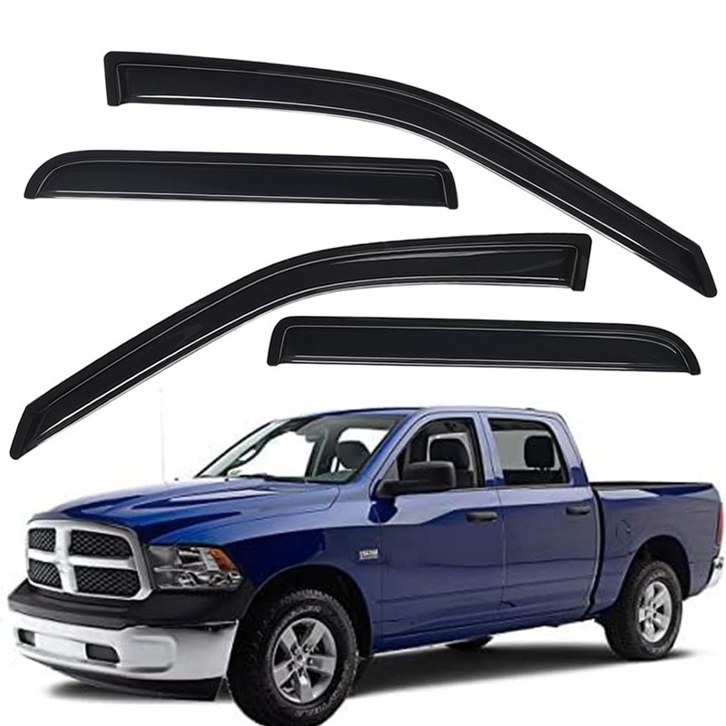 Lightronic WV94109 Extra Durable Outside-Mount Car Window Visors Rain Guards, Fit 2009-2018 Dodge Ram 1500 Crew Cab, 2010-2025 Ram 2500 & 3500 Crew Cab/Mega Cab, 2019-2024 Ram 1500 Classic Crew Cab, Smoke, 4-Pcs - Image 1